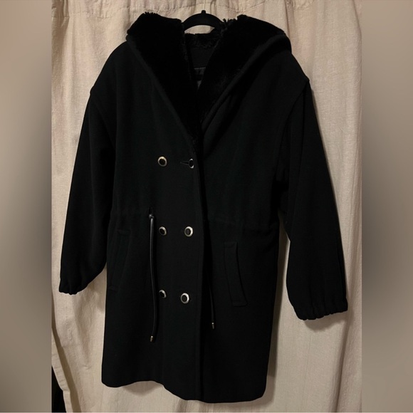 Vintage Anna Collection Coats Wool Black Teddy Jacket with Faux Fur Trim - Picture 3 of 13